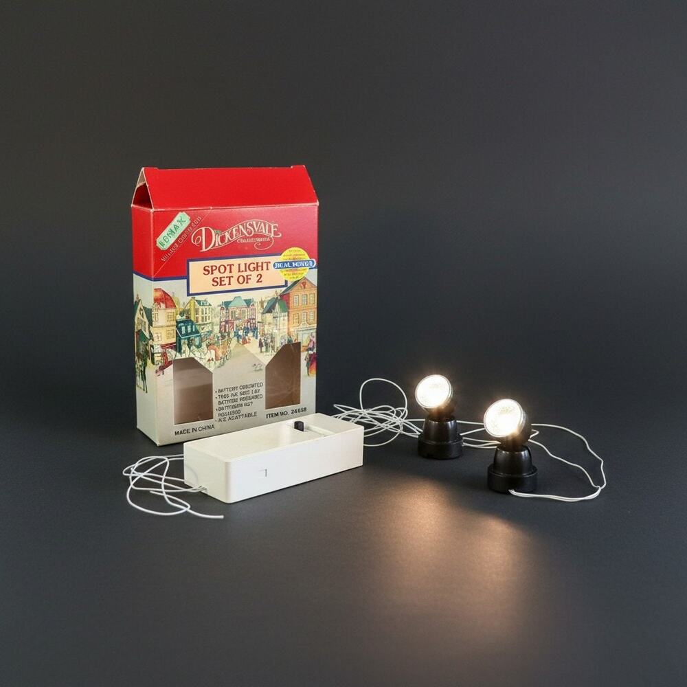 Vintage 1992 Lemax Dickensvale Spot Light Set 2-Christmas Village #24028-Works